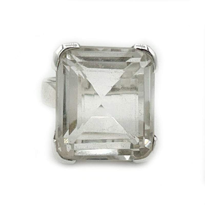 clear quartz emerald cut sterling silver gemstone ring