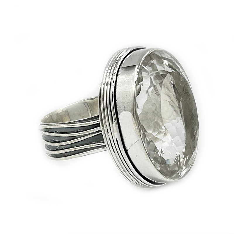 clear quartz sterling silver gemstone ring