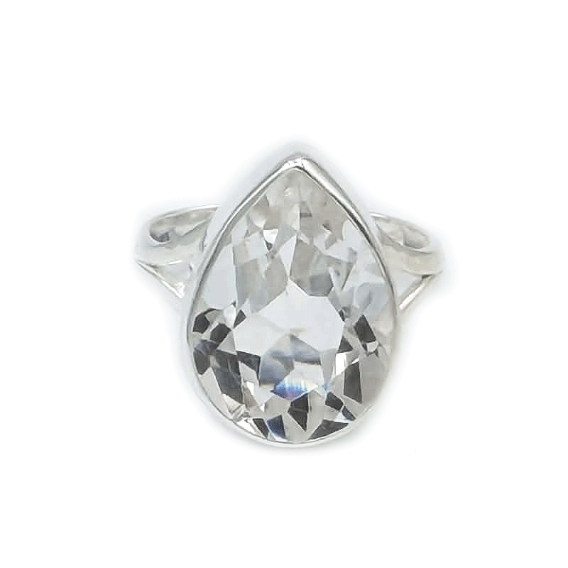 teardrop clear quartz sterling silver ring