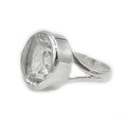 round clear quartz sterling silver gemstone ring