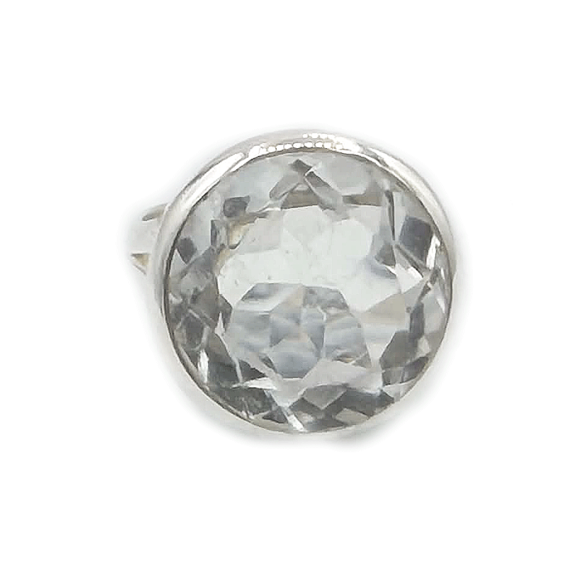 round clear quartz sterling silver gemstone ring