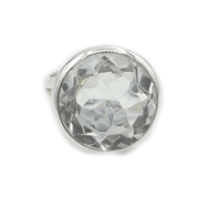 round clear quartz sterling silver gemstone ring