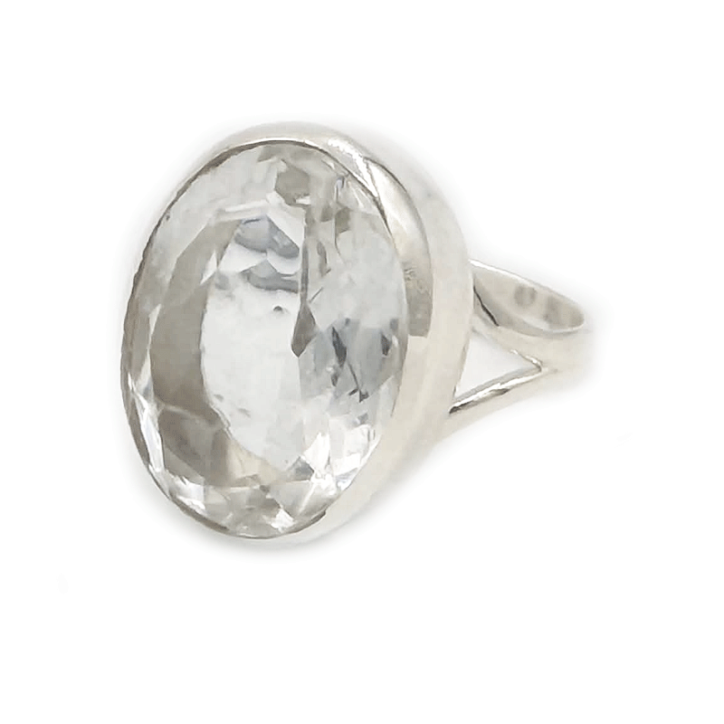 oval clear quartz sterling silver ring