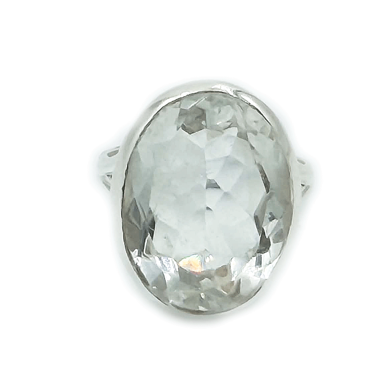 oval clear quartz sterling silver ring