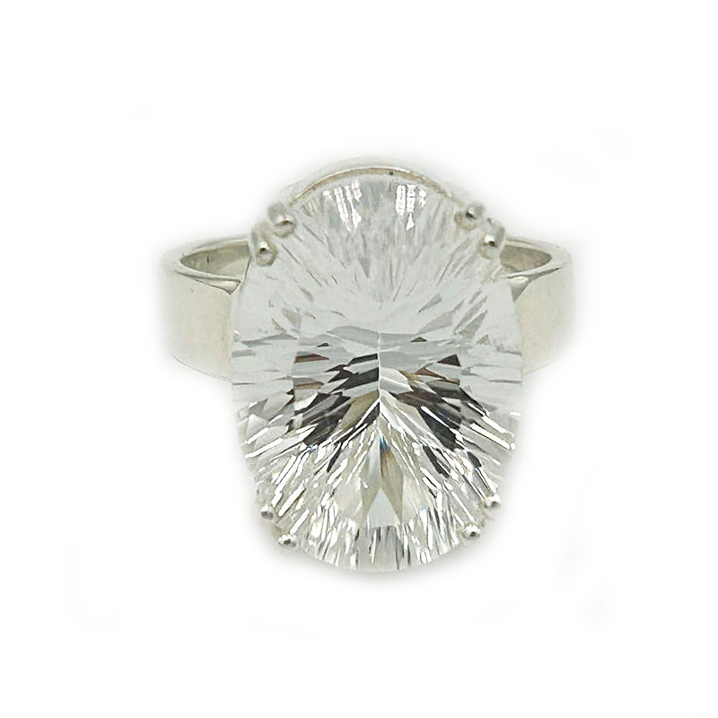 clear quartz oval gemstone sterling silver ring