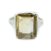 emerald cut sterling silver citrine gemstone ring