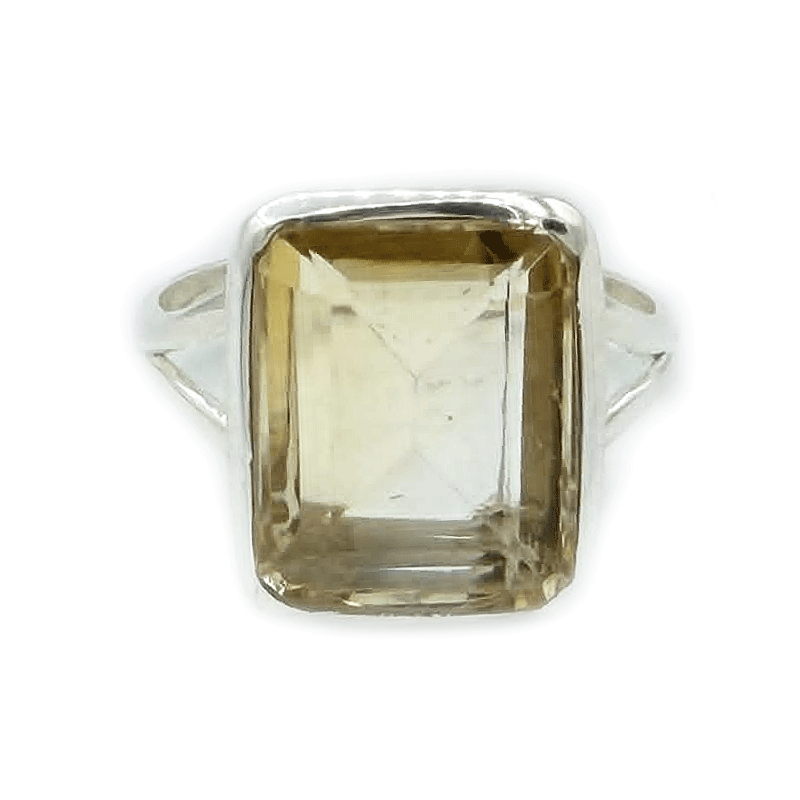 emerald cut sterling silver citrine gemstone ring