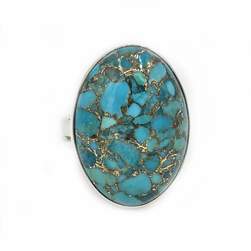 oval copper turquoise silver gemstone ring