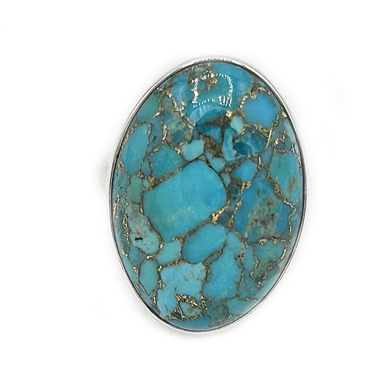 oval copper turquoise silver gemstone ring