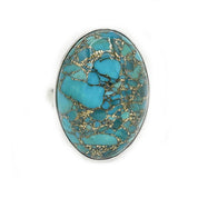 oval copper turquoise silver gemstone ring