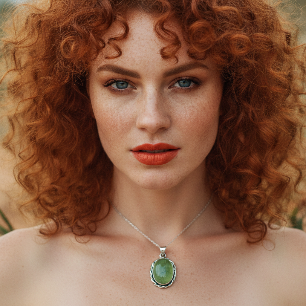 oval prehnite sterling silver gemstone pendant