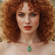 oval prehnite sterling silver gemstone pendant