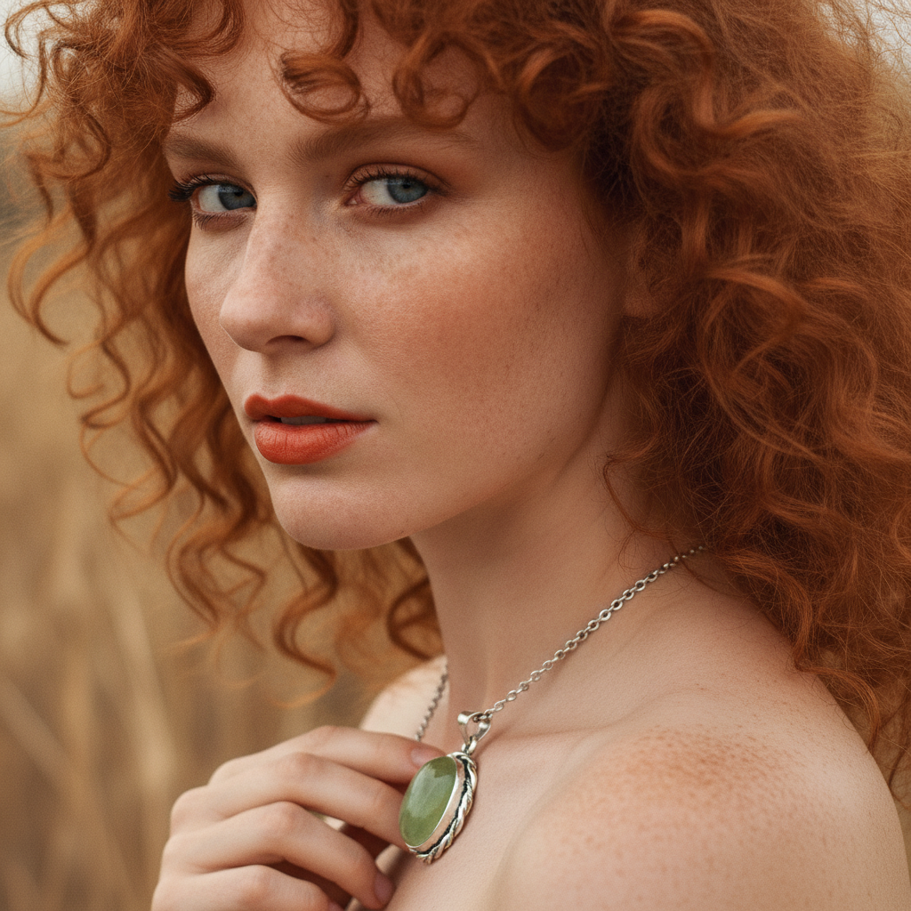 oval prehnite sterling silver gemstone pendant