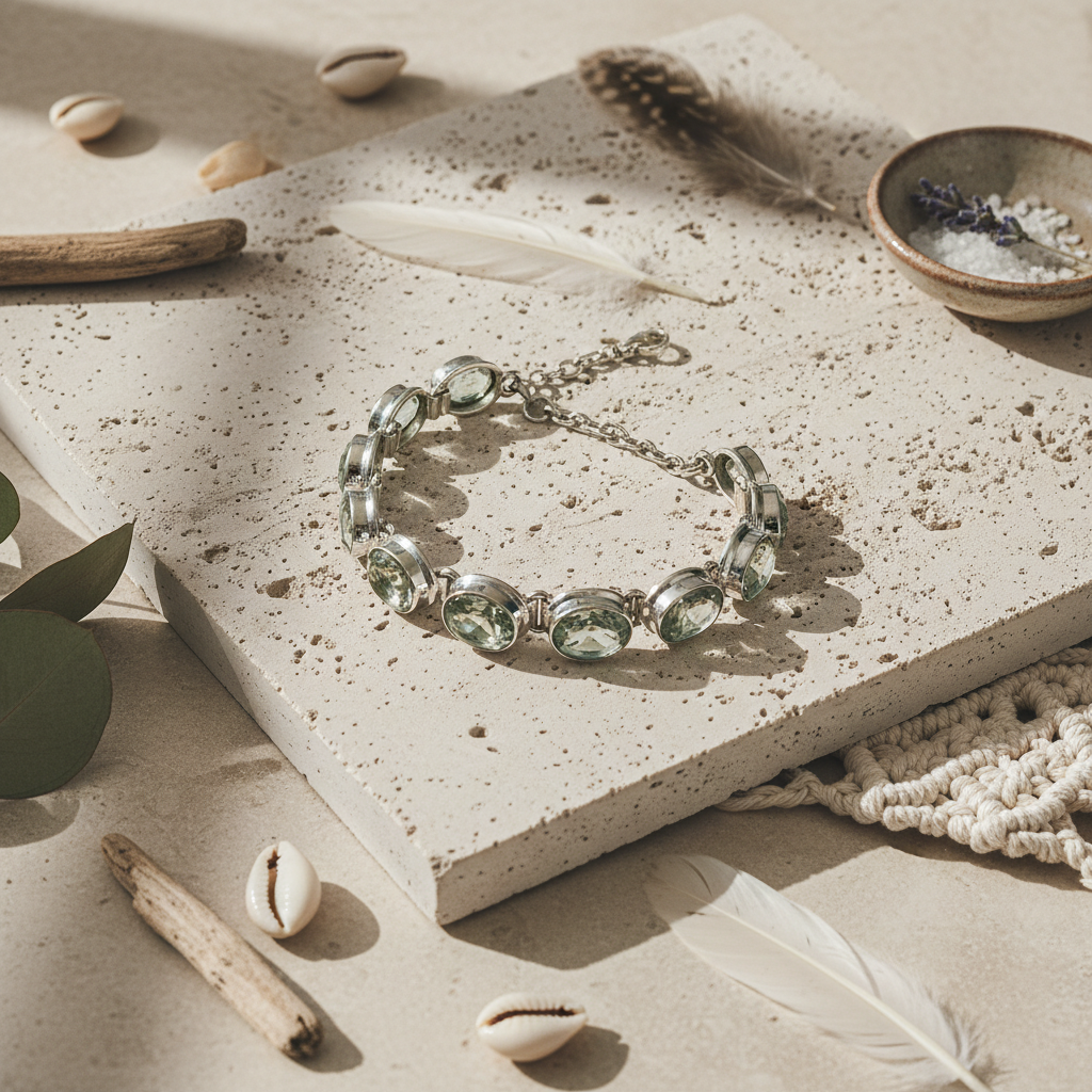 green amethyst oval sterling silver bracelet