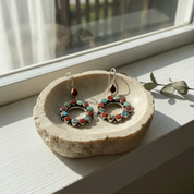 turquoise coral sterling silver boho style earrings