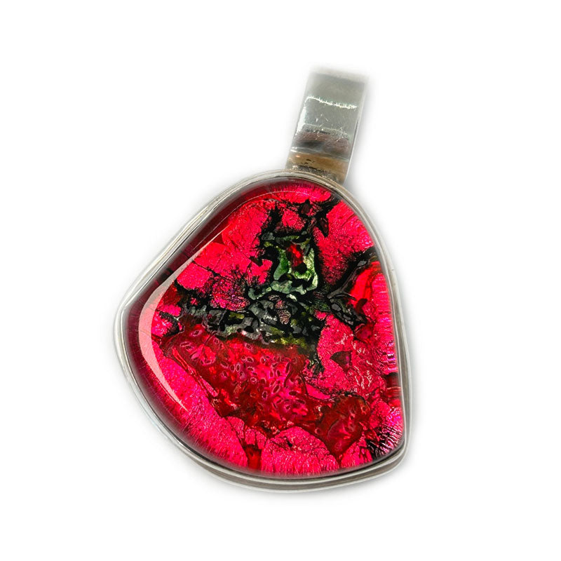 dichroic glass red silver pendant