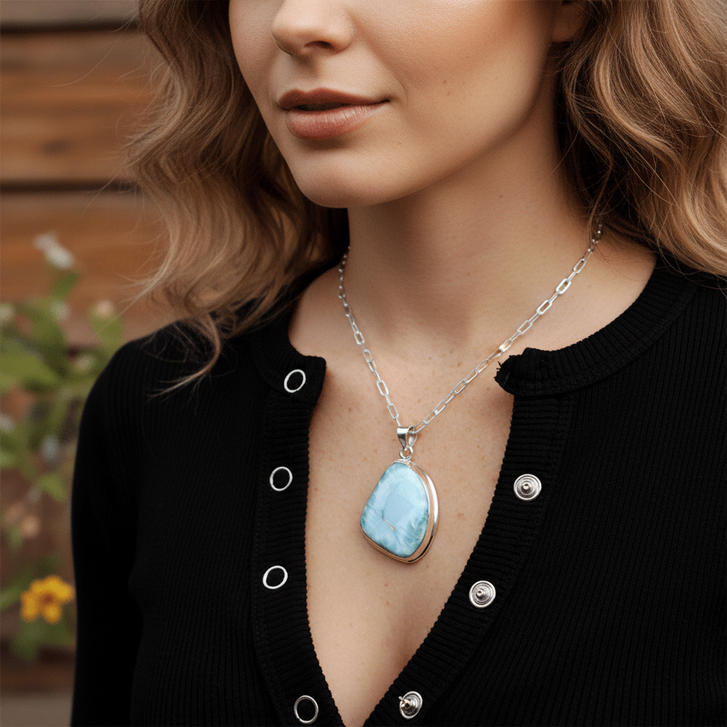 larimar sterling silver gemstone pendant