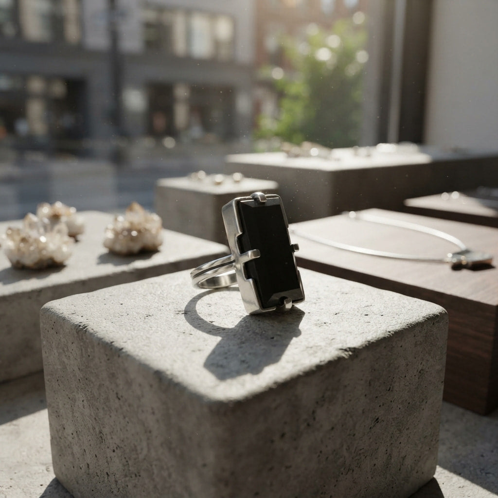 Black Onyx Emerald Cut Ring