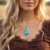 teardrop sterling turquoise silver gemstone pendant