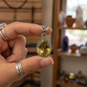 lemon quartz teardrop sterling silver pendant