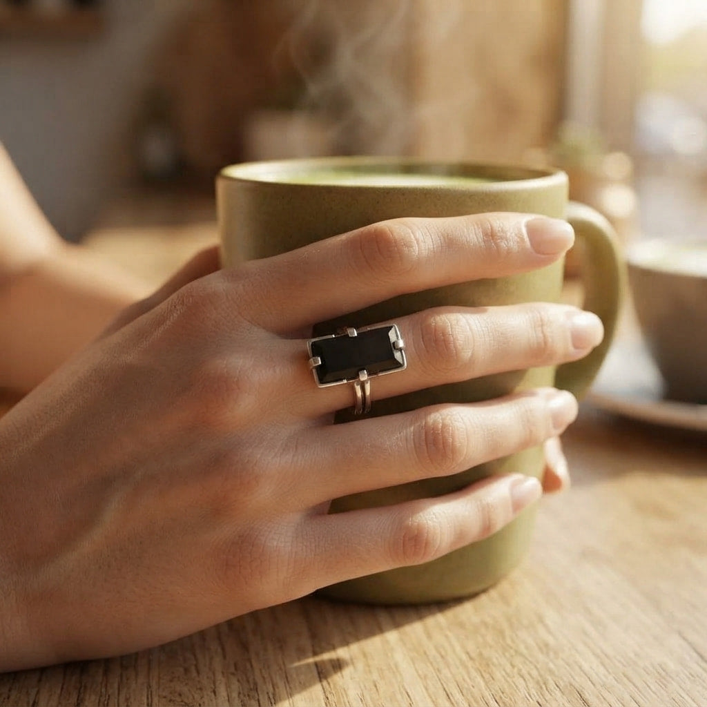 Black Onyx Emerald Cut Ring