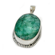oval emerald quartz silver gemstone pendant