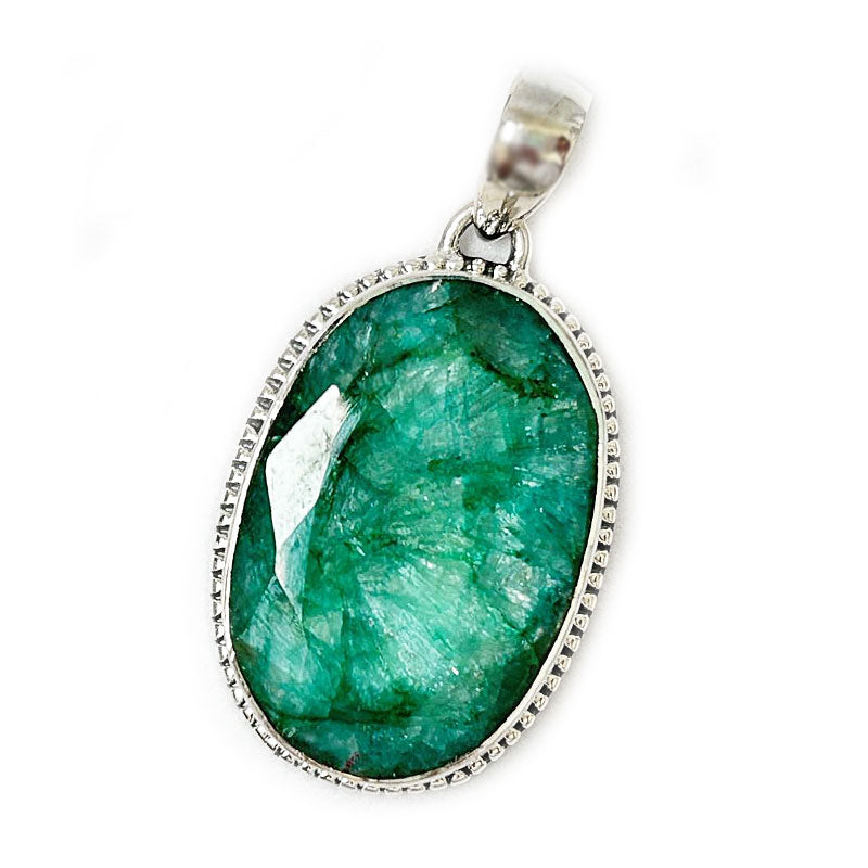 oval emerald quartz silver gemstone pendant