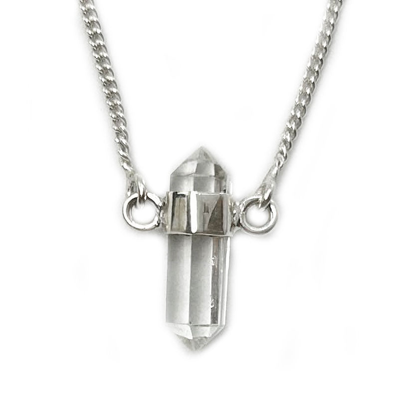 clear quartz silver necklace