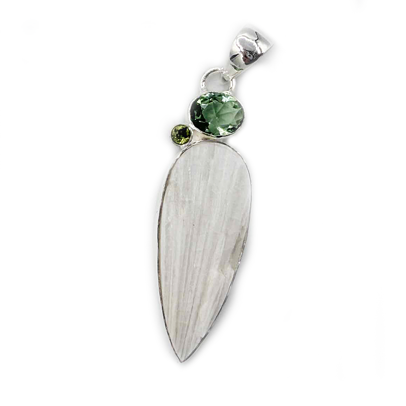 green amethyst peridot selenite sterling silver gemstone pendant