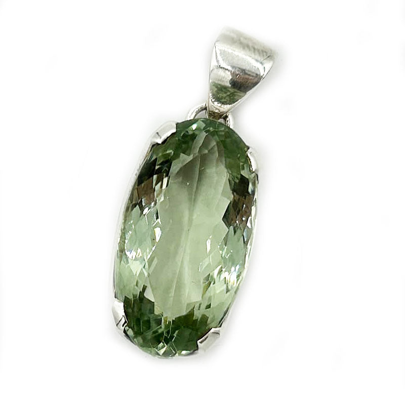 oval sterling silver green amethyst gemstone pendant