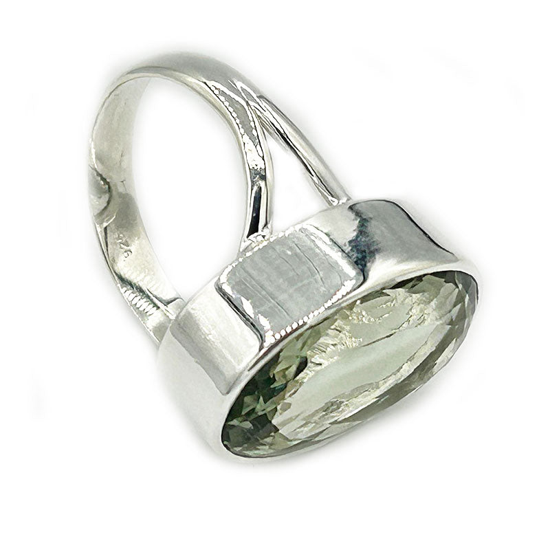 green amethyst oval silver gemstone ring