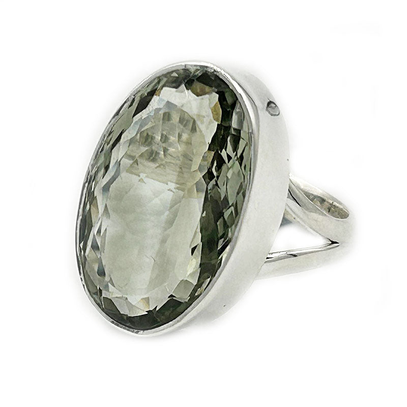 green amethyst oval silver gemstone ring