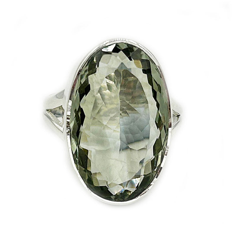 green amethyst oval silver gemstone ring