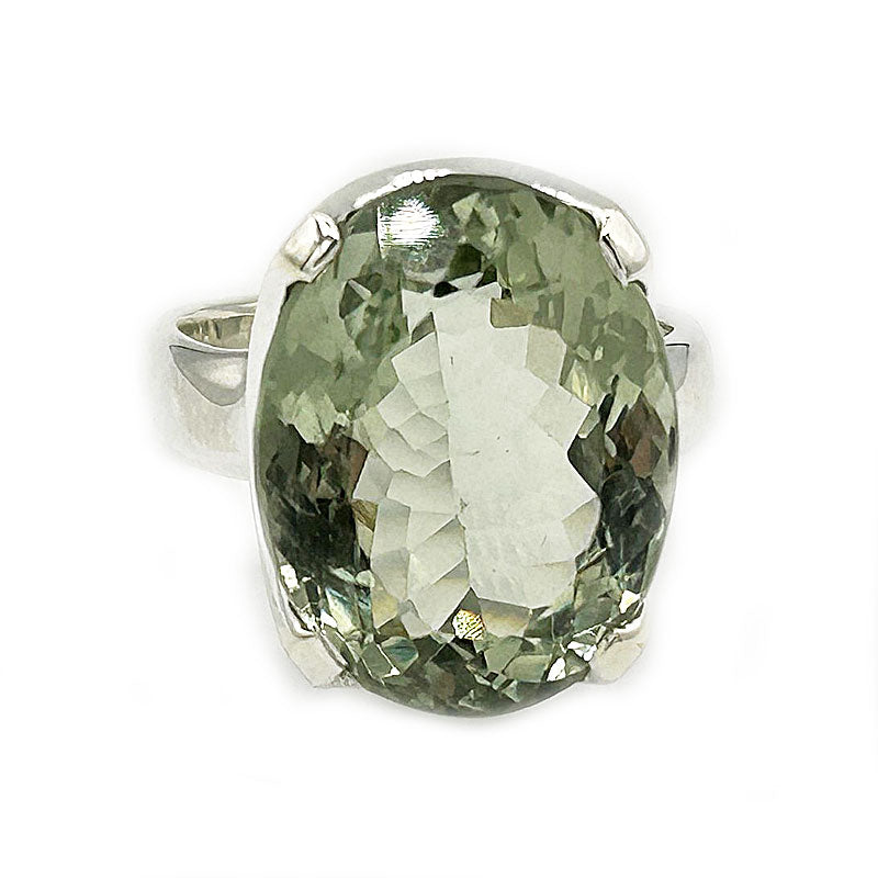 green amethyst oval silver gemstone ring