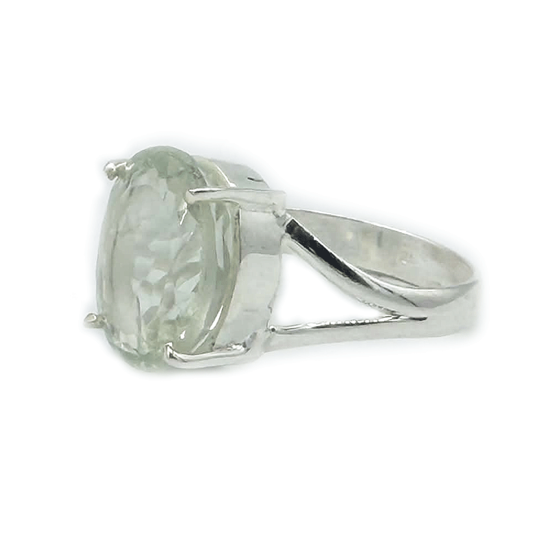 oval green amethyst sterling silver gemstone ring