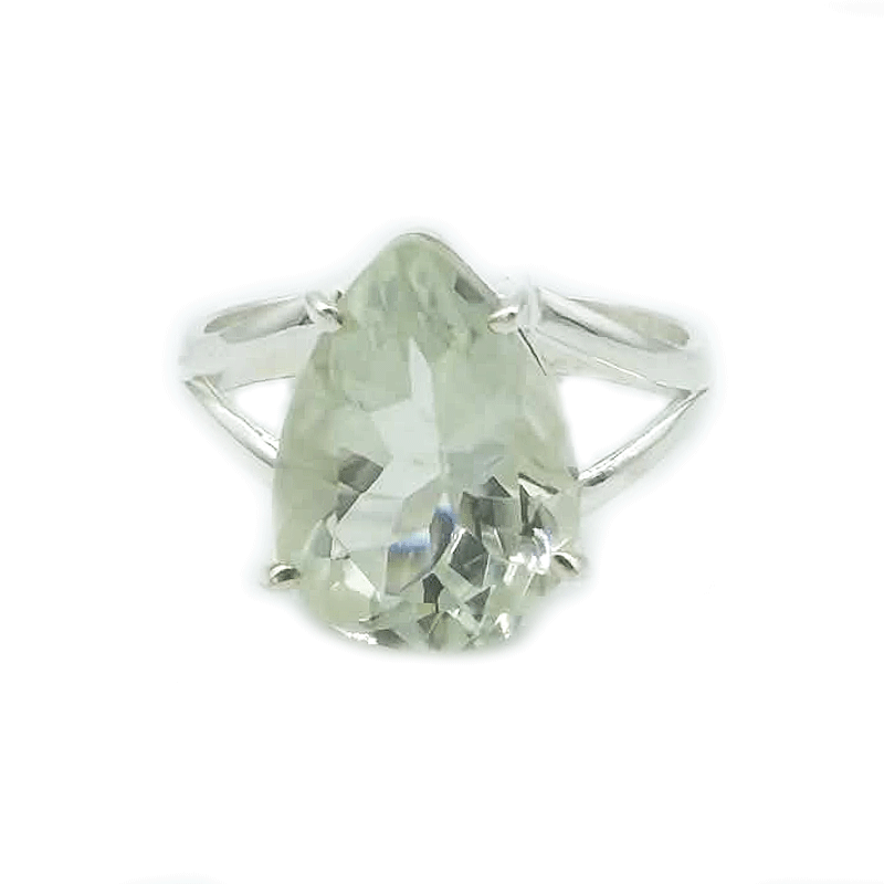 green amethyst teardrop sterling silver gemstone ring