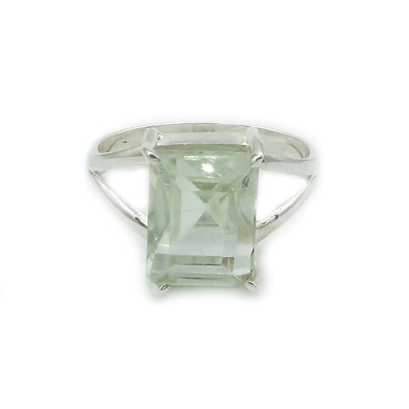green amethyst emerald cut sterling silver gemstone ring