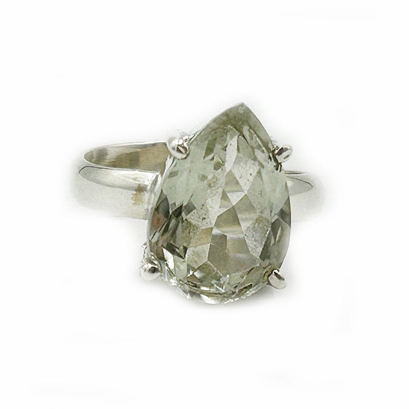 green amethyst silver teardrop gemstone ring