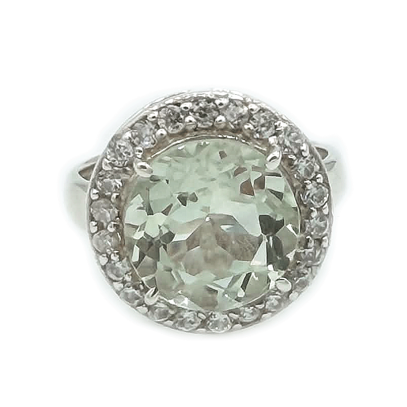 green amethyst cz sterling silver gemstone ring and earring set