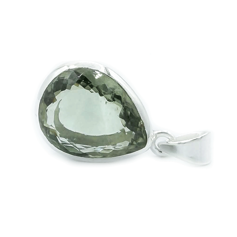 green amethyst teardrop sterling silver pendant