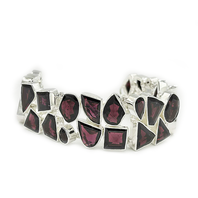 garnet sterling silver emerald cut gemstone bracelet