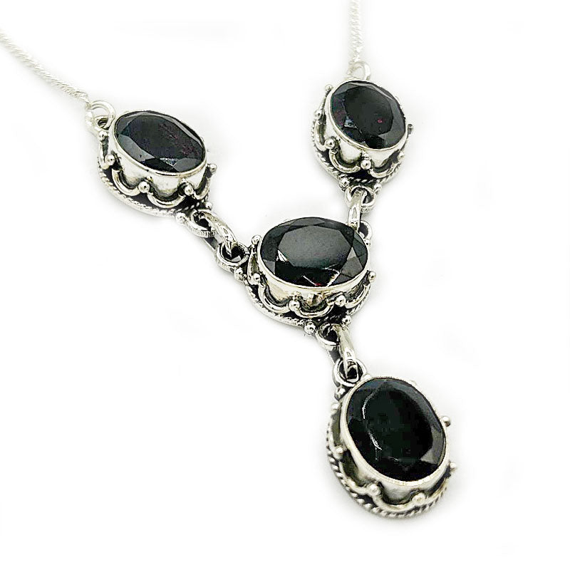 garnet silver gemstone necklace