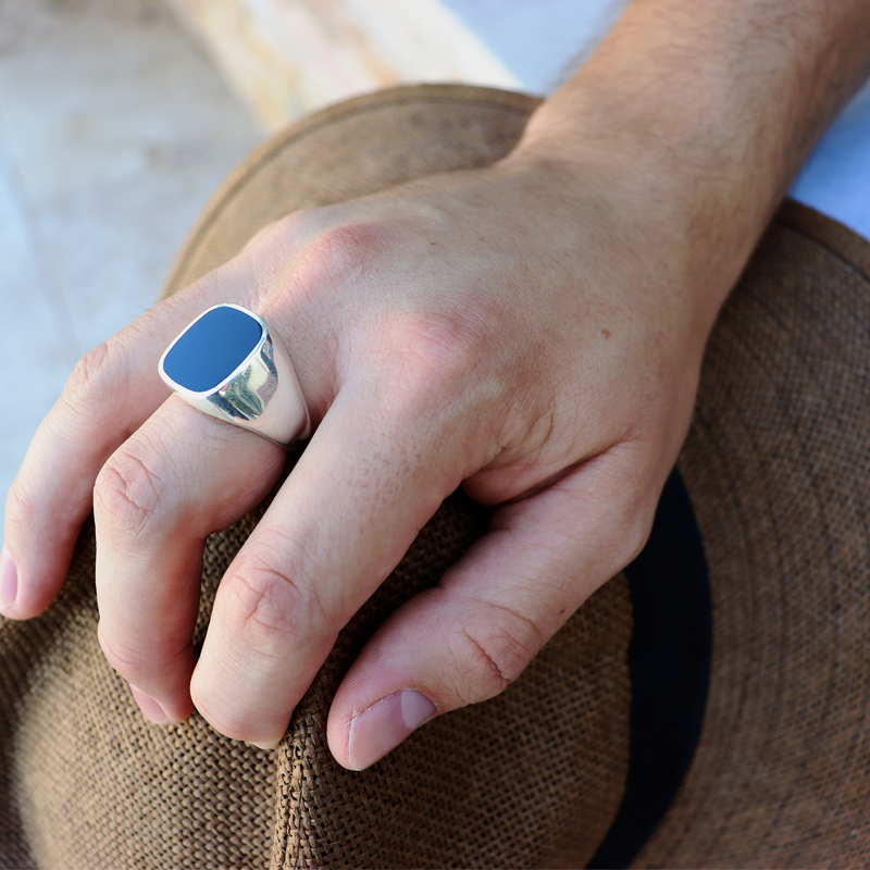 unisex black onyx silver gemstone ring