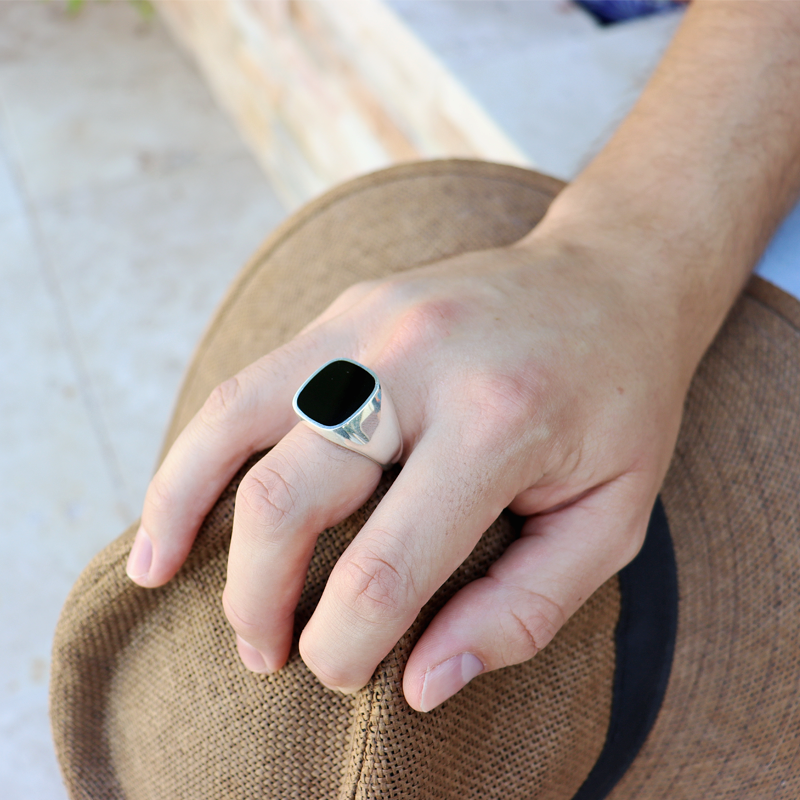 unisex black onyx silver gemstone ring