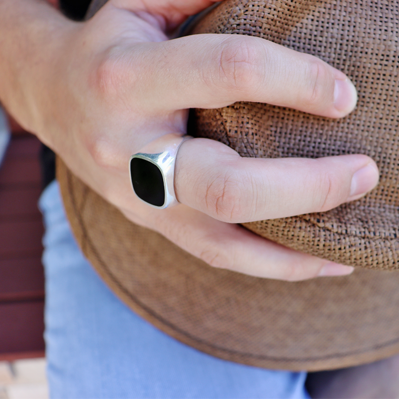 unisex black onyx silver gemstone ring