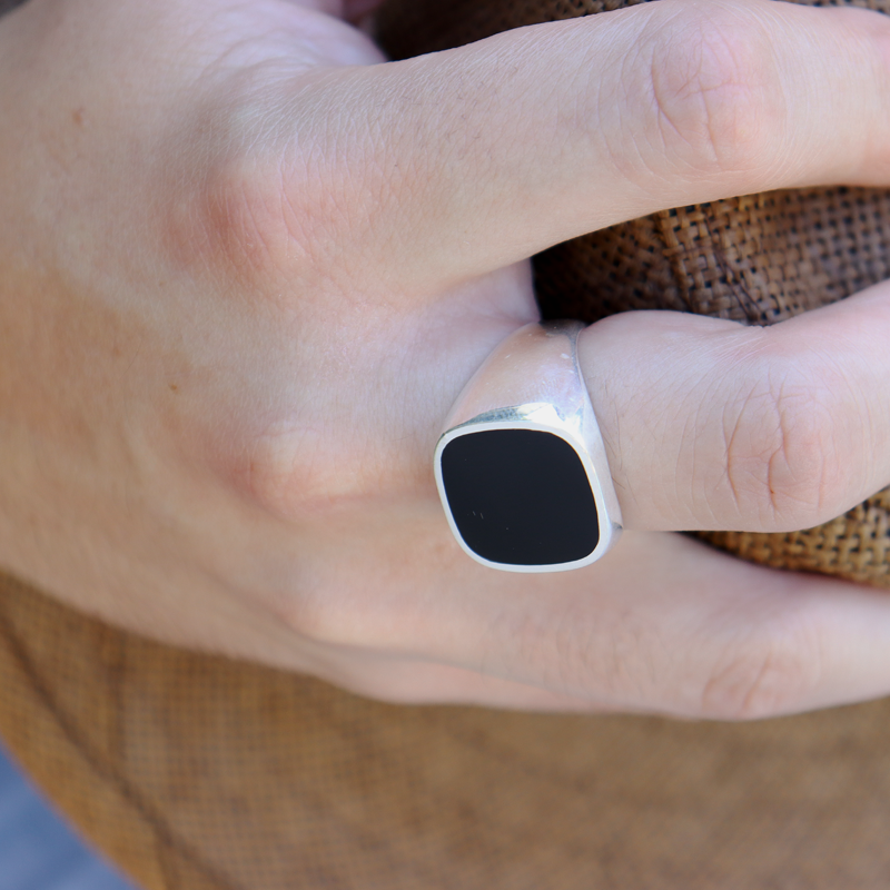 unisex black onyx silver gemstone ring