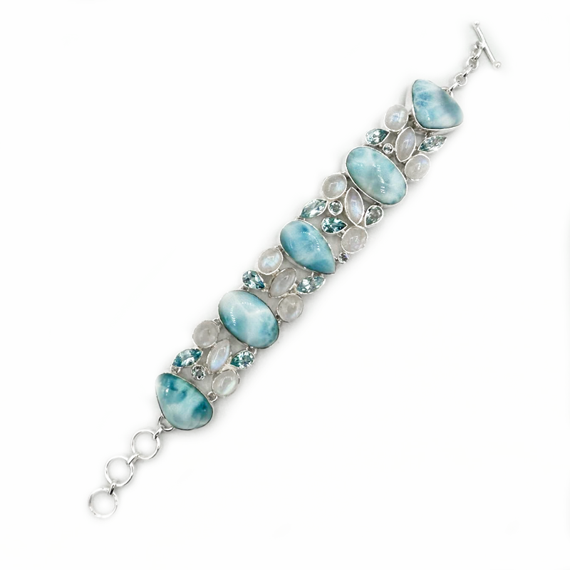 larimar blue topaz moonstone sterling silver gemstone bracelet