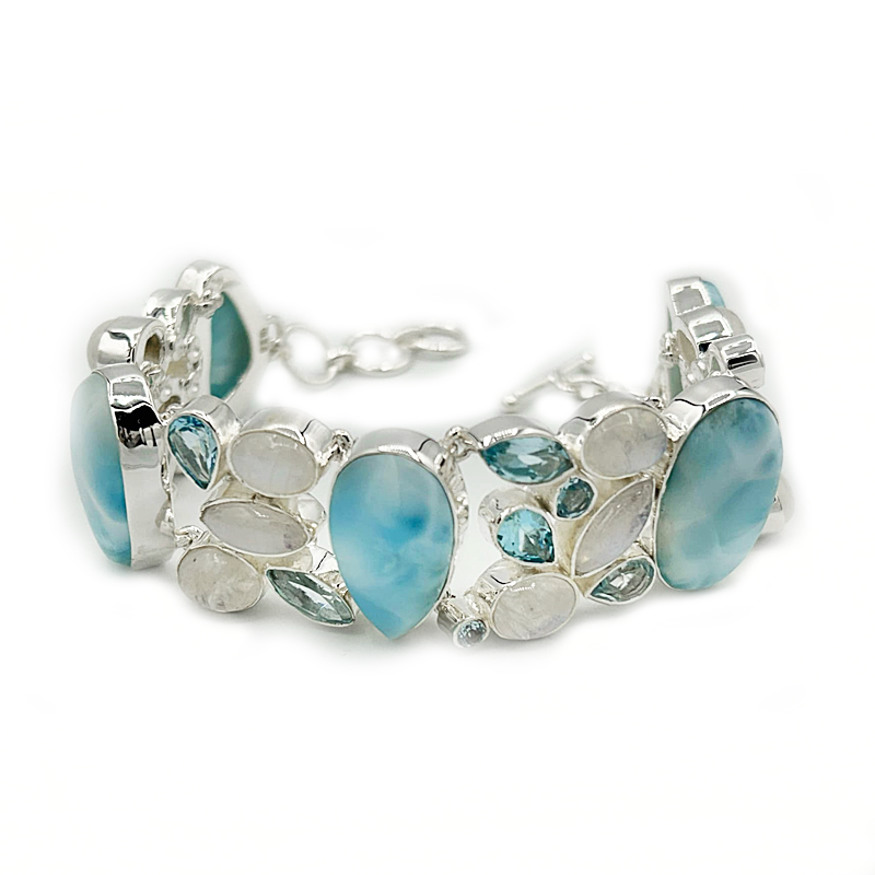 larimar blue topaz moonstone sterling silver gemstone bracelet