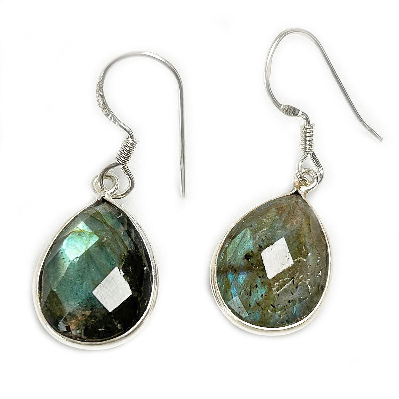 labradorite teardrop silver gemstone earrings