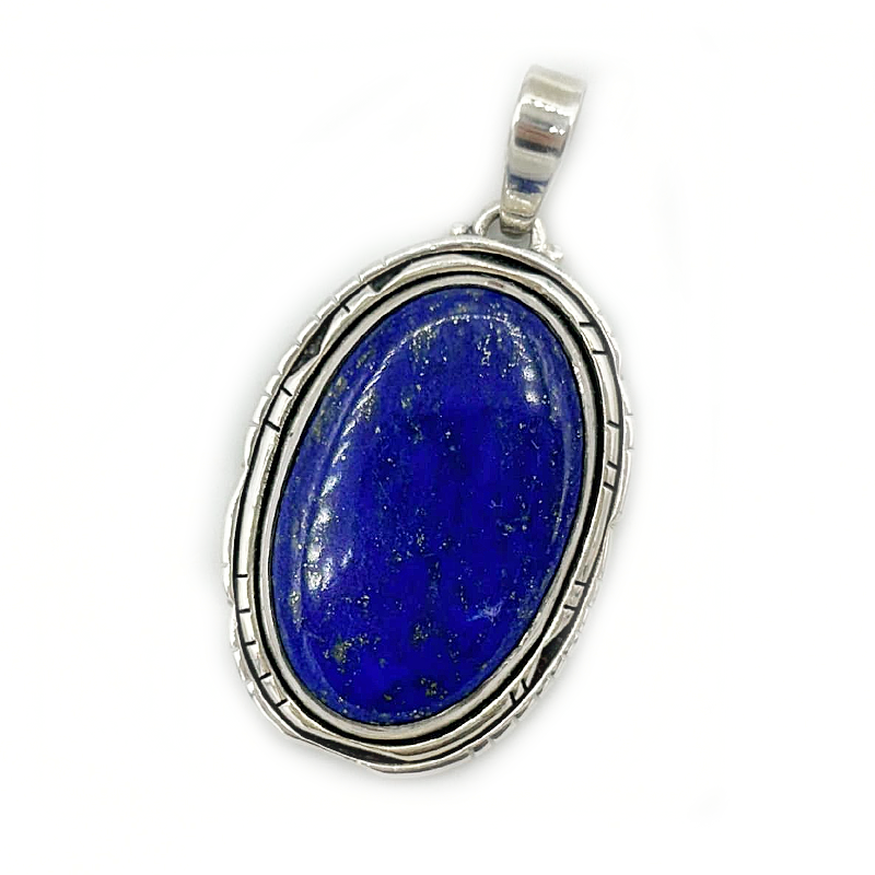 large oval lapis lazuli sterling silver pendant